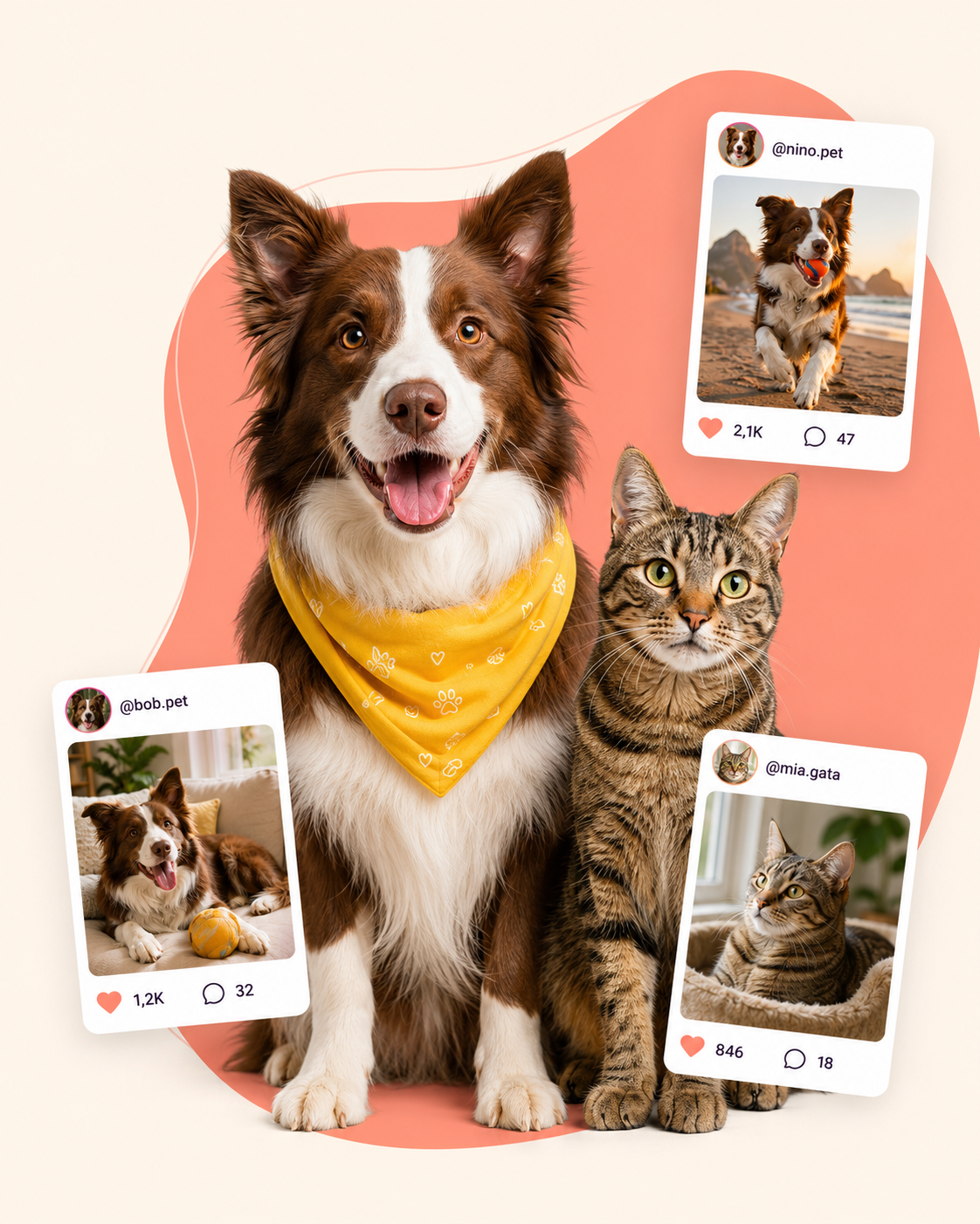 Cachorro e gato representando creators de conteúdo pet